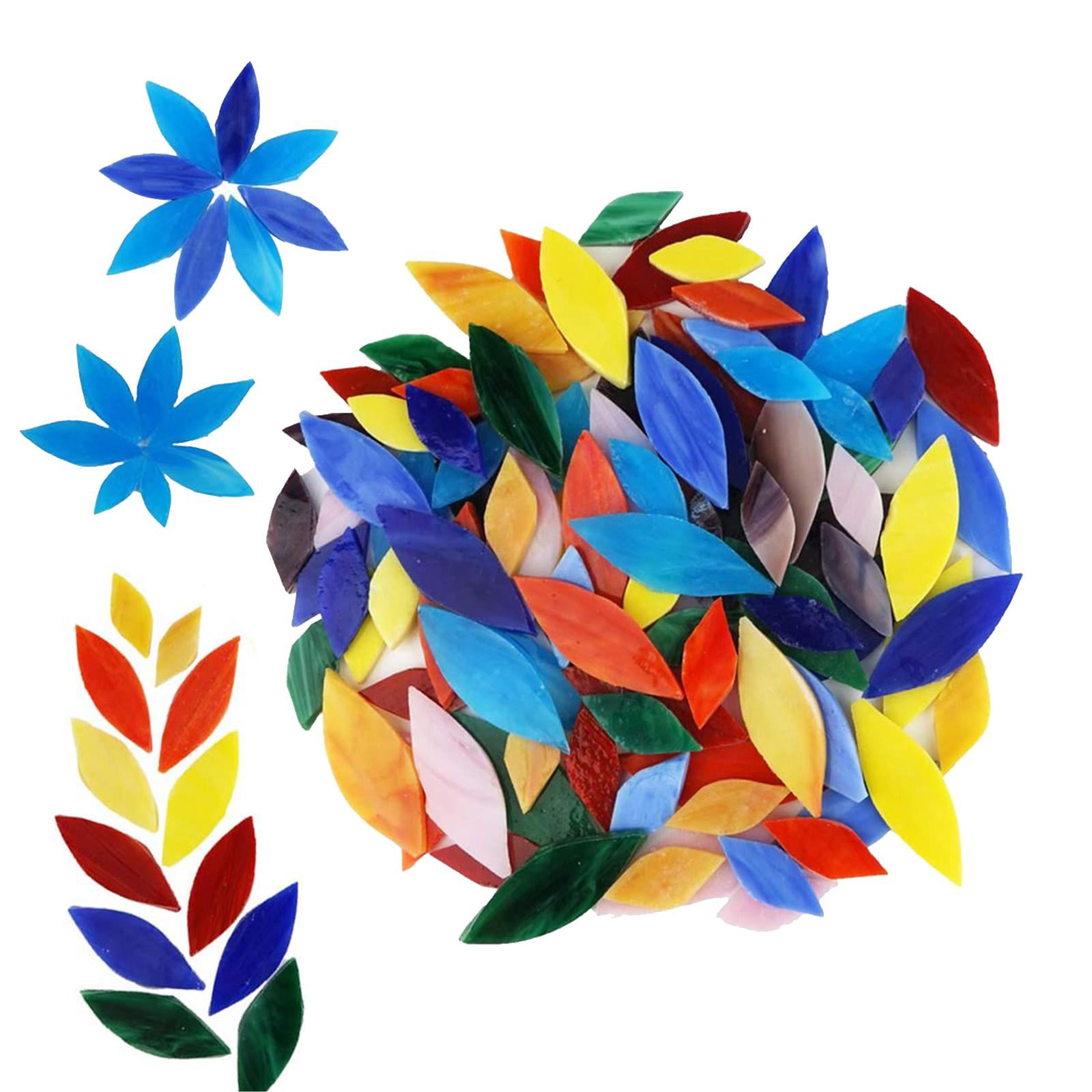 300pcs Mixed Colors Mosaic Tiles Flower Leaves Hand-Cut Stained Glass Art 