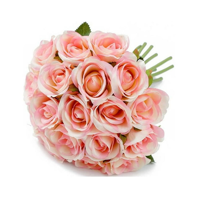 Ramo de flores artificiales Injueey rosas realistas para decoración del hogar Rosado