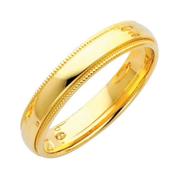 FB Jewels 14K Yellow Gold Solid Heavy Weight 4mm Plain Traditional Comfort Fit Migraine Wedding Ring Band Size 8