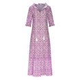 thumbnail image 4 of JUNWELL Robe Bohème d'Été pour Femmes, Robe Maxi Décontractée Grande Taille, Couleur Unie, Col en V, Robes Soleil, Dentelle à Franges, Longue Robe, 4 of 6