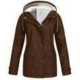 thumbnail image 2 of Brown Winter Coats for Women, Polyester Womens Winter Coats, Women Solid Plush Rain Outdoor Plus Size Hooded Raincoat Windproof Jacket Coat M, 2 of 6