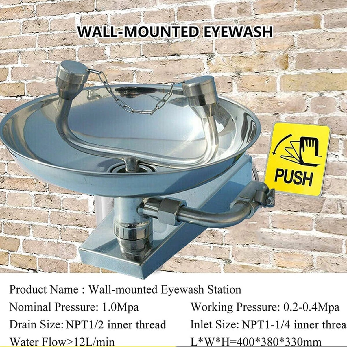 Eurhowing Wall Mounted Emergency Eye Wash Station, Stainless Steel Eyewash, Industrial Safety Bowl Eyewash for Labs & Factories