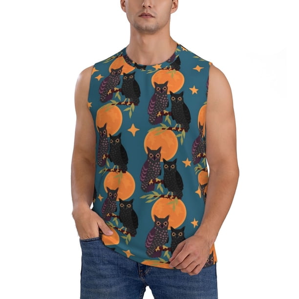 Fotbe Owls In Cartoon Style Men's Camiseta sin Mangas Estampada para Hombres, Playera Casual para Gimnasio, Entrenamiento, Playa-Medium