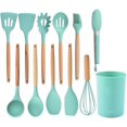thumbnail image 1 of 12 Pieces Kitchen Cooking Tools Set Silicone Wood Handles Brush Spaghetti Claw Baking Household Kitchenware Accessories, Pink, 1 of 8