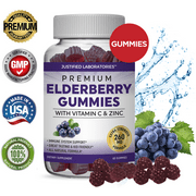 Premium Elderberry Gummies – Double Strength Immune Support Gummy Vitamins, Zinc Supplement & Vitamin C Supplement. Sambucus Black Elderberry 260mg Antioxidant Great Tasting For Adults & Kids