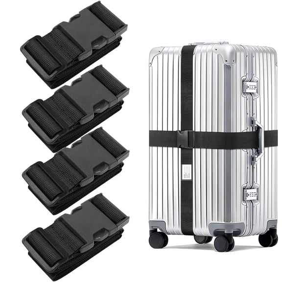 UHIAGREE 4 Pack Luggage Straps Suitcase Belt,70.9" Long Travel Adjustable Belt Strap with Lock,Black