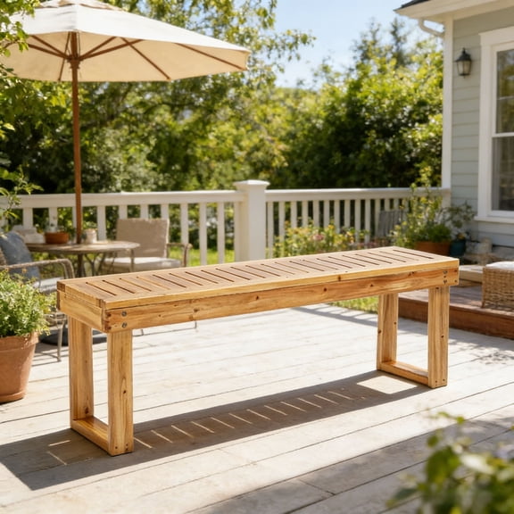 Ktaxon Outdoor Wooden Bench, 52" Wood Patio Bench, Weatherproof Outdoor Garden Backless Bench for Backyard, Porch, Poolside, Entryway, Natural Color