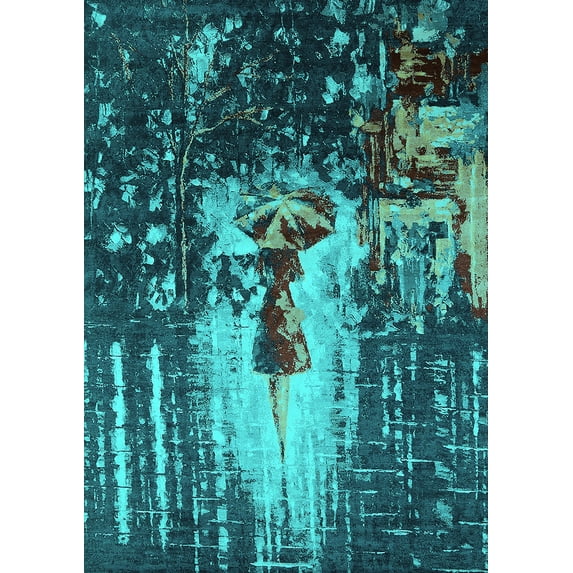 Ahgly Company Machine Washable Indoor Rectangle Oriental Turquoise Blue Industrial Area Rugs, 2' x 4'