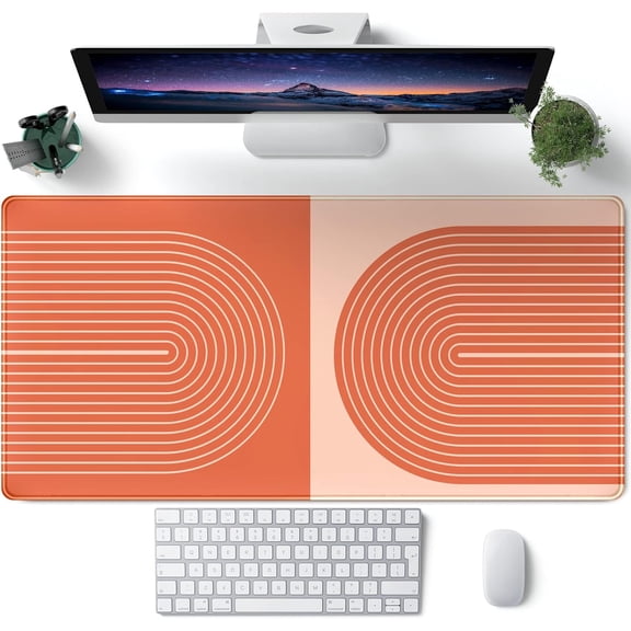 Two Toned Boho Desk Mat XXL Mouse Pad Large Boho Aesthetic Office Decor Desk Accessories for Women Girl Full Desk Mousepad XL Laptop Keyboard Mouse Mat Desk Pad Orange 31.5''''X15.7''''