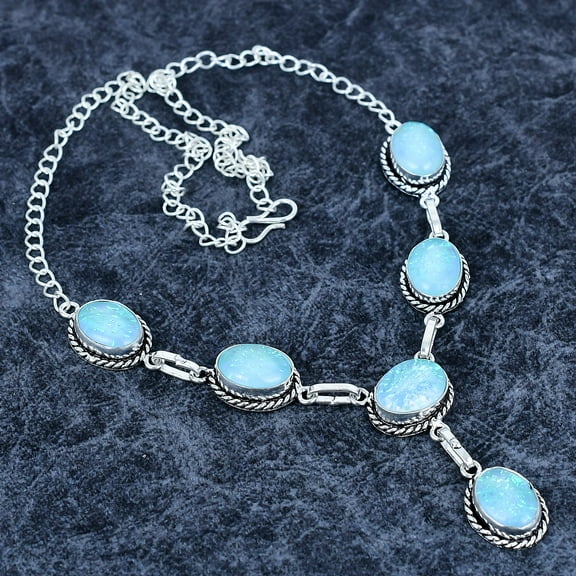 Blue Triplet Opal 925 Sterling Silver Gemstone Jewelry Necklace 18"