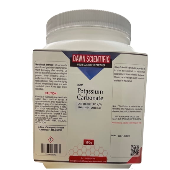 Potassium Carbonate [K2CO3] 99% ACS Grade Powder 500Gm Brand: Dawn Scientific Inc.
