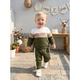 thumbnail image 4 of RUINIXCW Toddler Baby Boy Fall Winter Clothes Infant Baby Boys 2 Pieces Outfit Textured Contrast Color Long Sleeve Crewneck Sweatshirts and Joggers Pants Set, 4 of 9