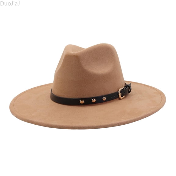 DuoJiaJ Unisex Wide Brim Fedora, Felt Flat Jazz Hat with Ethnic Design Unisex Brown One Size