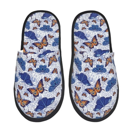 Balery Butterflies1 Slient Indoor Furry Fleece Comfort House Shoes Soft Non-Slip Home Shoes Cotton slippers House Slippers-- Medium