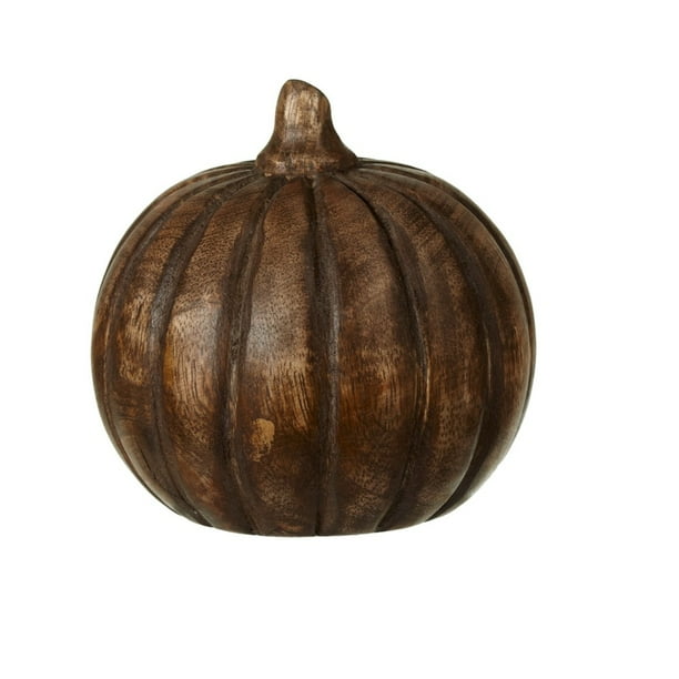 Set Of 4 Brown Small Carved Wooden Pumpkin Decorative Vegetable 4 Walmart Com Walmart Com