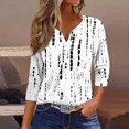 thumbnail image 2 of Women's V Neck 3/4 Sleeve Tops Button Down Casual T Shirts Cute Floral Print Shirts Loose Fit Summer Dressy Casual Blouses Basic Work T-Shirts, 2 of 4