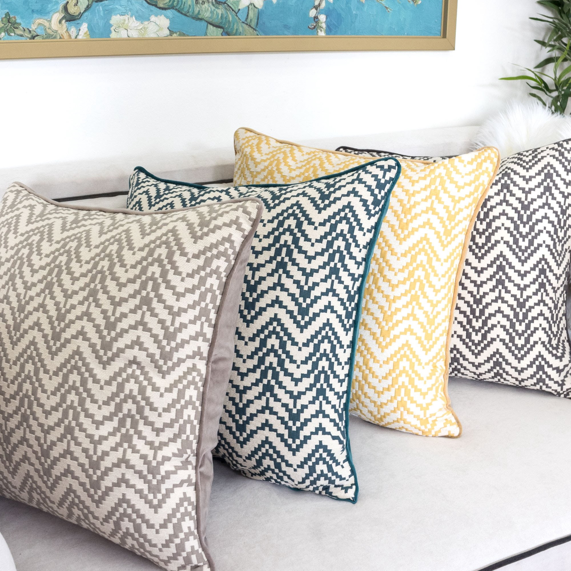 Cherie Turquoise Geometric Polyester 20 in. x 20 in. Throw Pillow