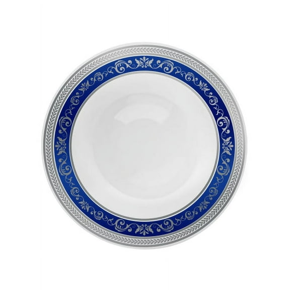 Royal Collection 5oz. White w/ Blue and Silver Royal Border Plastic Dessert Bowls *Case of 120*