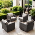 thumbnail image 5 of Gymojoy 4 Pieces Outdoor 360° Swivel Rocker Patio Chairs, Patio Swivel Rocking Glider Chairs Set of 4, PE Wicker Swivel Rocking Furniture Set, Brown Beige, 5 of 9