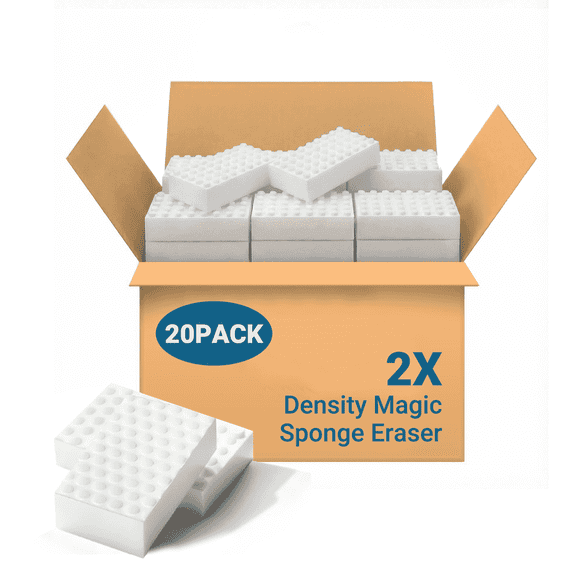  Magic Sponge Eraser, 2X Density For Bulk - Multi Surface Power Scrubber Foam Cleaning Pads - Bathtub, Floor, Baseboard, Bathroom, Wall Cleaner (20 Pack)