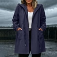 thumbnail image 2 of Waterproof Jacket for Women Solid Color Zipper Pocket Long Sleeved Hooded Elastic Waisted Submachine Jacket Top XXXL, 2 of 7