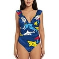 thumbnail image 2 of Fotbe Cartoon Shark Women's Tummy Control Swimsuits Slimming One Piece Bathing Suit Ruffle Wrap V Neck Swimwear-, 2 of 8