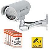 Dummy Camera CCTV Surveillance System with Realistic Simulated LEDs, findTop Fake Security Camera with 6 Pcs Warning