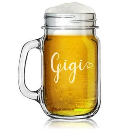 

16oz Mason Jar Glass Mug w/Handle Gigi With Heart