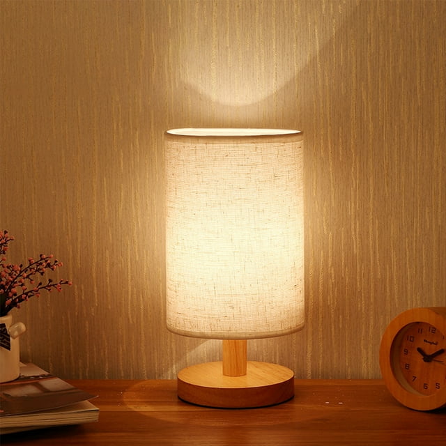 Lámpara Led De Noche De Lino Con Control Táctil Con Luz Blanca Cálida Lámpara De Mesita De Noche De Lino Alimentada Por Usb Lámpara De Madera Al Lado Para Dormitorio Sala De Estar Muyoka Hogar