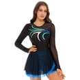 thumbnail image 1 of Oyolan Robe de Patinage Artistique en Maille avec Strass Manches Longues Patinage à Roulettes Danse Costume de Performance Bleu Vert D TG, 1 of 7