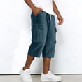 thumbnail image 5 of Dwelliawo Corduroy Long Cargo Shorts for Men Casual Capri Shorts Multi-Pockets Below Knee 3/4 Pants Lightweight Outdoor Elastic Waist Long Pants Blue L, 5 of 10