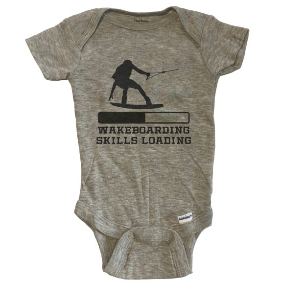 Wakeboarding Skills Loading Funny Wakeboard Humor Baby Bodysuit - Grey