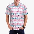 thumbnail image 2 of Balery Striped Flamingo Printed Men’s Short Sleeve Polo Shirt, Midweight Men's Shirt,Golf Polo shirts -Medium, 2 of 8