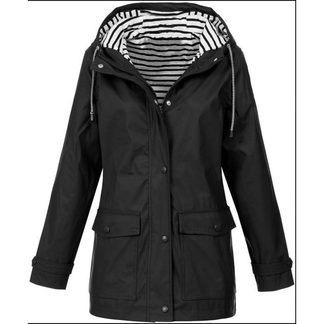 Women Waterproof Jackets Solid Rain Hooded Jacket outdoor active Windproof Hooded Raincoat with Pockets
