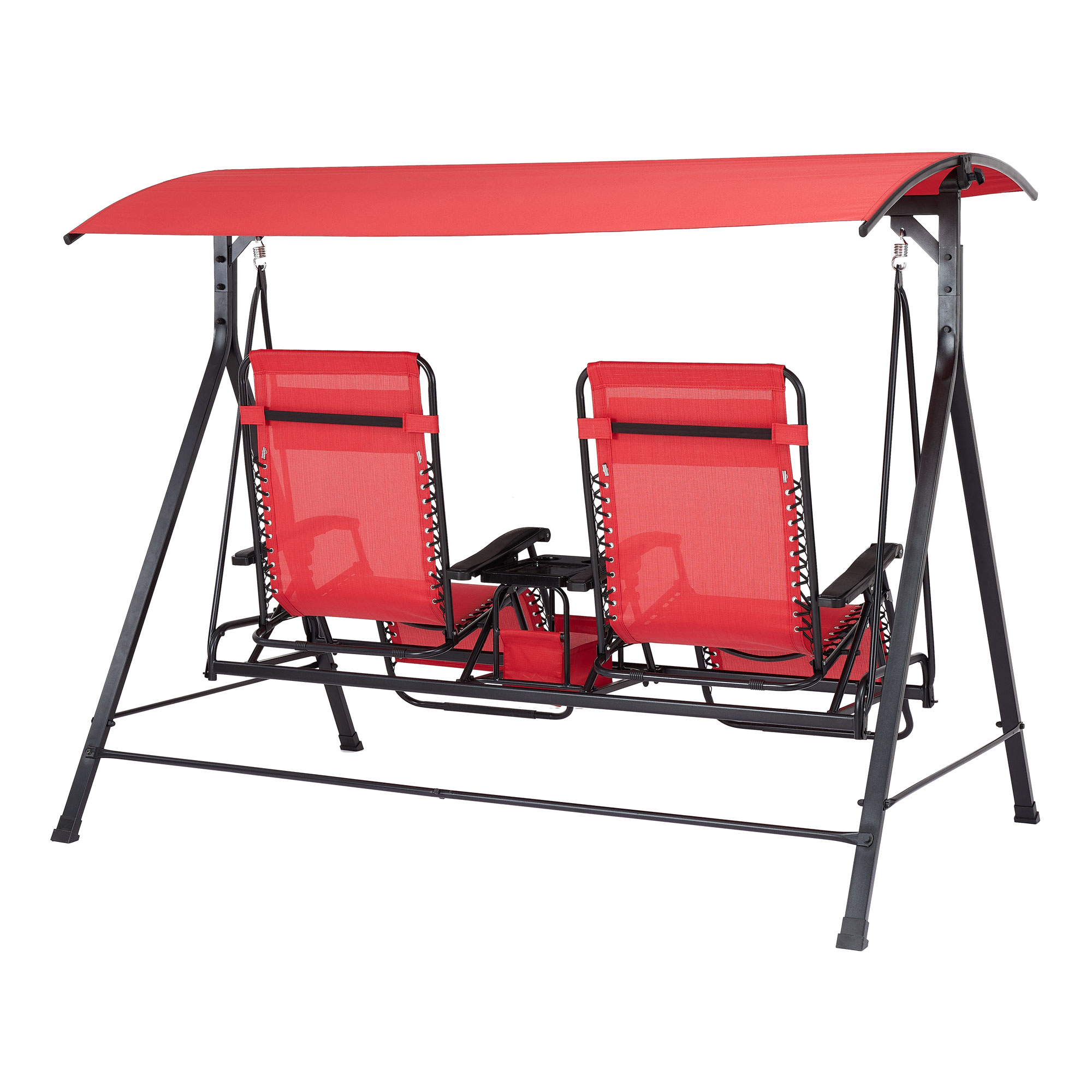 Mainstays 2-Seat Reclining Oversized Zero-Gravity Swing with Canopy and Center Storage Console, Red/Black - image 3 of 9