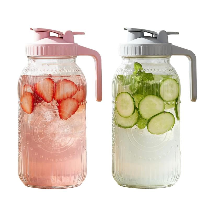 Vintage Half Gallon Mason Jar Pitcher Large 64 oz Wide Mouth with Lid - 2 Quart Airtight Glass Jug for Water, Juice, Milk, Tea, Iced Coffee and Drinks