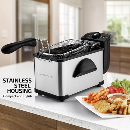 OVENTE New Electric Deep Fryer 2 Liter Capacity, 1500 Watt Lid with Viewing Window, Silver FDM2201BR