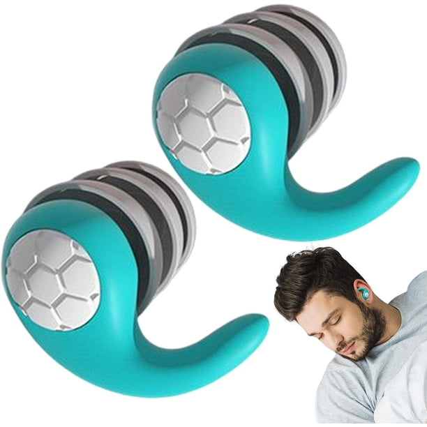 RV 2 pares de tapones para los oídos con cancelación de ruido azul cian S/L - Tapones para los oídos silenciosos impermeables - Tapones para los oídos reutilizables con caja de silicona Tres capas de tapones para los oídos silenciosos Rojo Verde
