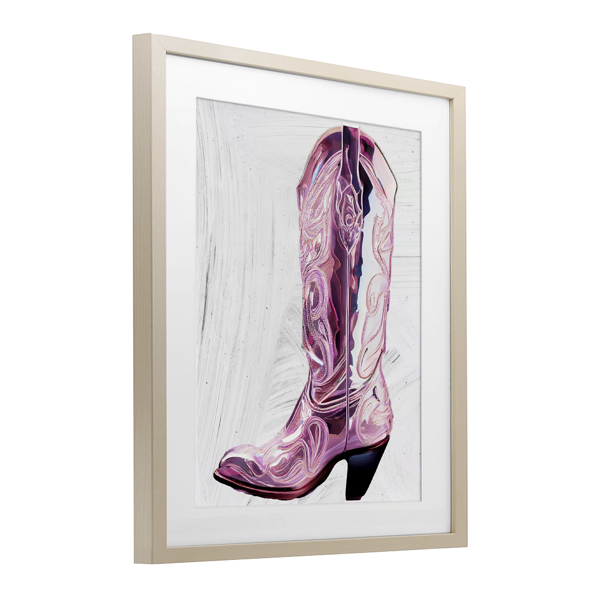 Cowgirl Cinderella's Boot Birch Framed Print Under Glass, design by Sasha