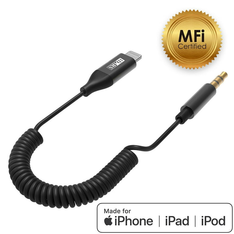 Impresionante Supresión Ojalá 3.5mm Male to Lightning Connector (Coiled Spring cable) MFI Certified  Headphones Jack Adapter Male Aux Stereo Audio Cable For Apple iPhone / iPad  / iPod Lightning to 3.5 mm Aux Cable [ Black ] - Walmart.com