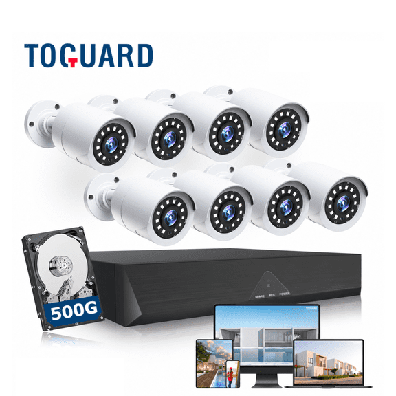 Toguard SC35 8CH CCTV Security Camera System Outdoor with 500GB Hard Drive 8pcs Wired 1080P Bullet Surveillance Cameras HDMI Connector