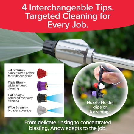 Pocket Hose Arrow, Turn Any Garden Hose Into a Powerful Washer, 4 Precision Tips