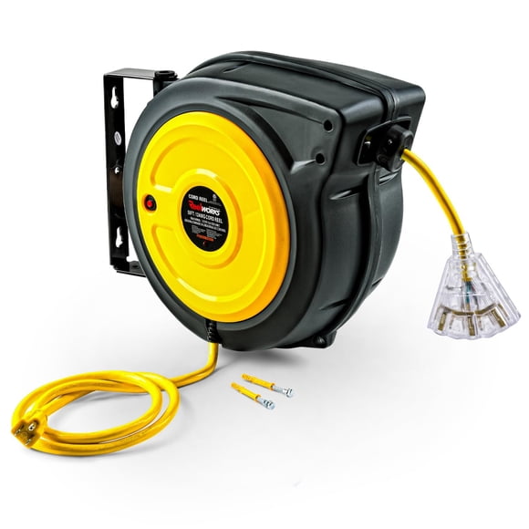 Carrete de cable de extensión ReelWorks retráctil de 12 AWG x 50 pies