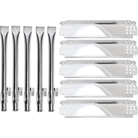 Set of 5 Replacement Burners and Stainless Steel Heat Plates Tent Shield Replacement Kit for Nexgrill 720-0888 720-0888N 720-0830H