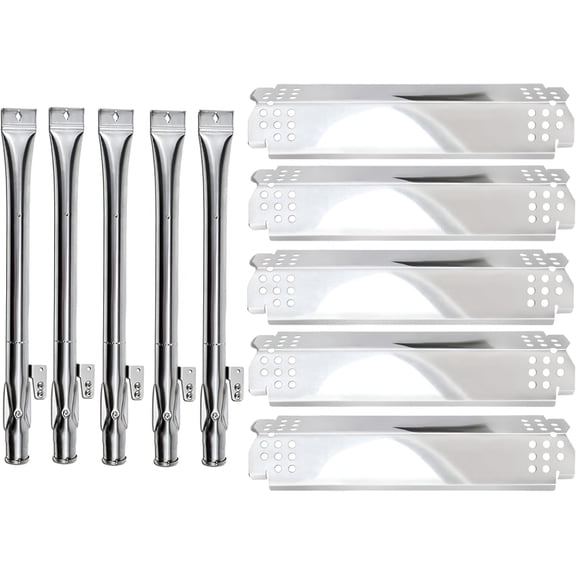 Set of 5 Replacement Burners and Stainless Steel Heat Plates Tent Shield Replacement Kit for Nexgrill 720-0888 720-0888N 720-0830H