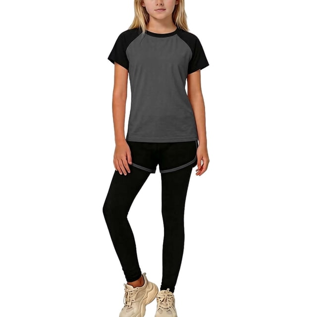 Conjuntos de blusas y camisas de cuello redondo y manga corta de verano para niños, camiseta de manga corta con cuello redondo de color liso, top y pantalones cortos, conjunto de tres piezas para niño