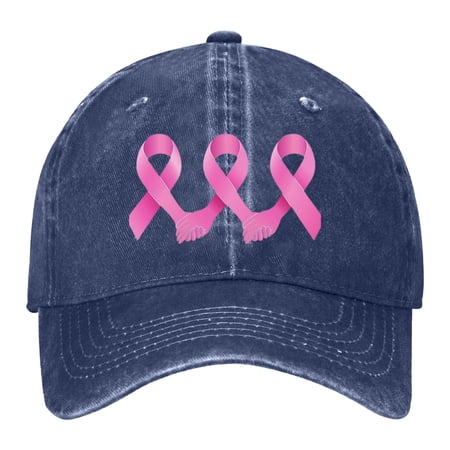 Valora Women Cancer Awareness Month Washed Baseball Cap Outdoor Sports Hat Embroidered Ribbon 3D Logo Snapback Denim Blue Blue