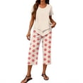 thumbnail image 2 of Summer Outfits Two Piece Sets for Women Capri Set Casual Summer Wide Leg Crop Pants and Top Matching Suits Red M, 2 of 5
