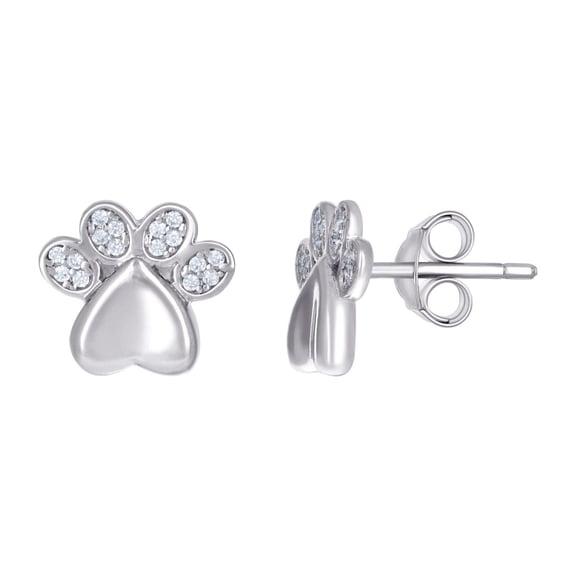 925 Sterling Silver Womens Cubic Zirconia Dog Cat Pet Paw Print Fashion Stud Earrings 10.7x11.7mm Wide Stud Earring for