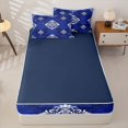 thumbnail image 4 of jejeloiu Western Vintage Damask Zipper Full Size Comforter Sets with Fitted Sheet and 2 Pillowcases For Girls,Classic Print Zipper Bedding Set,Navy White,Navy Blue Reversible,4-Piece, 4 of 7